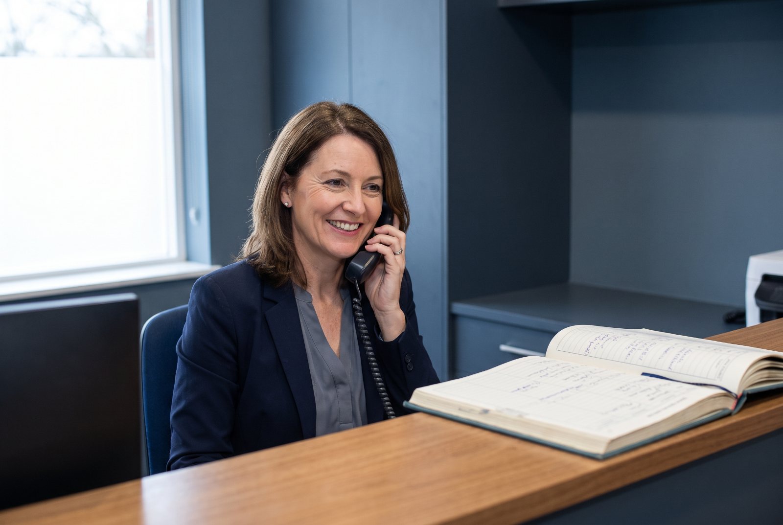 Reception taking a booking by telephone